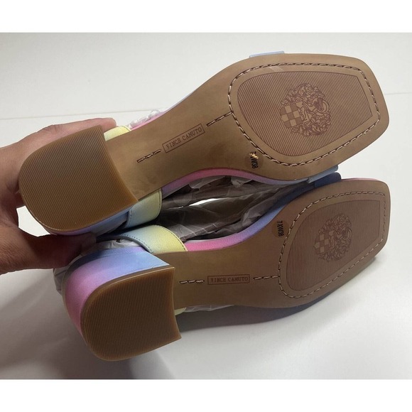 NEW Vince Camuto Jantta High Heel Rainbow Sandals Size 7.5 Women’s Pink Blue - Picture 5 of 11